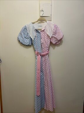 OLIVIA RUBIN Pink & Blue Gingham Kids Nightgown with Eyelet Collar